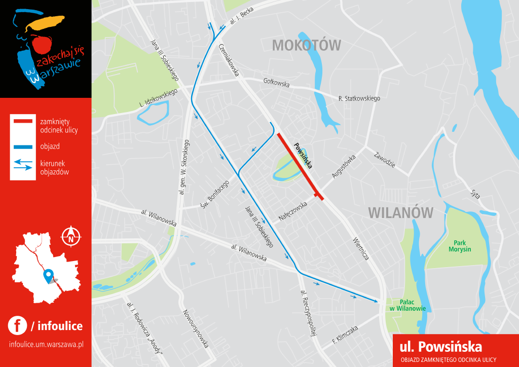 Powsińska - remont - mapa